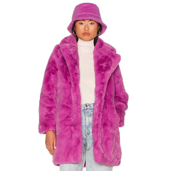💥SHOWSTOPPER!💥APPARIS CHUNKY PLUCHE FUF OVERSIZED COAT IN MAGENTA PINK - Picture 4 of 14